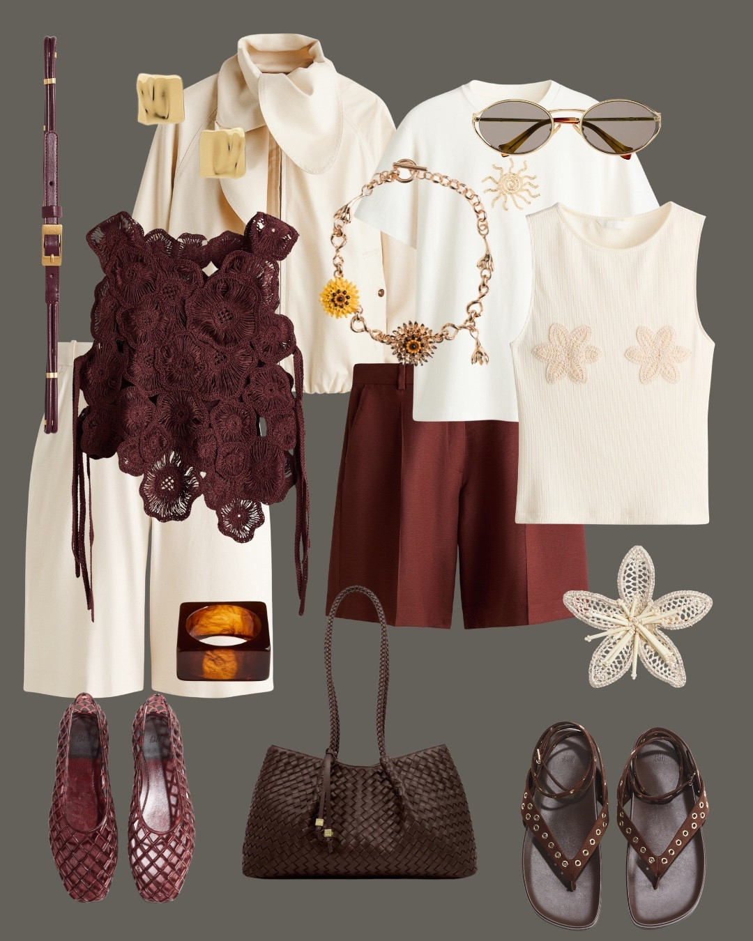 Chocolate brown textures are having a moment this summer 🤎 That crochet top is so so good! Also the bermuda shorts are such an amazing staple piece ☺️

Like this post to save it to your favourite folder and come back later to shop.

resort outfit, crochet skirt set, brown crochet outfit, chocolate brown outfit, summer crochet set, H&M crochet set, beach club outfit, burgundy bikini set, crochet skirt outfit, summer resort wear, vacation outfit women, brown summer outfit, textured knit set, chic holiday outfit, beach holiday outfit, leather sandals women, statement earrings outfit, coastal summer outfit, Mediterranean style outfit, summer vacation style 🤎