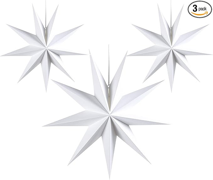 SUNBEAUTY 3 Pcs 9-Pointed White Paper Star Lanterns 12 Inch Hanging Lampshade Wedding Birthday Ch... | Amazon (US)