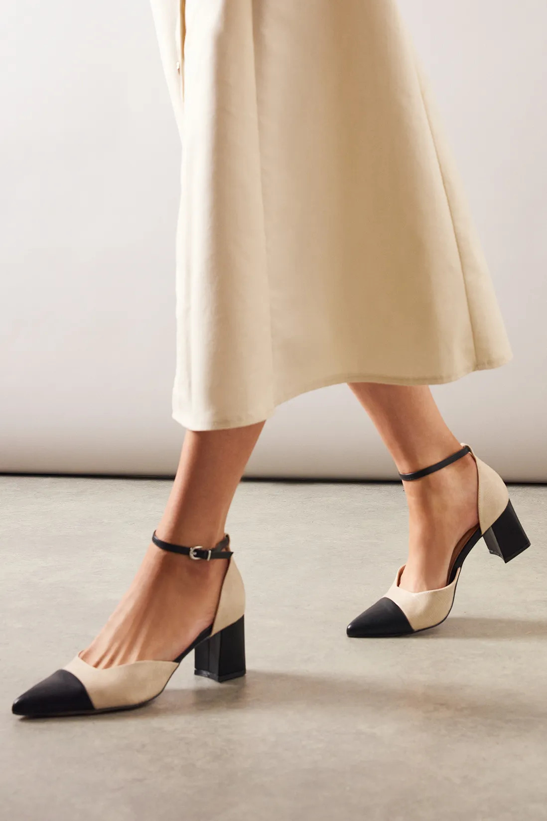 Heels | Wide Fit Dollis Pointed Two Part Toe Cap High Block Heel Court Shoes | Wallis | Debenhams UK