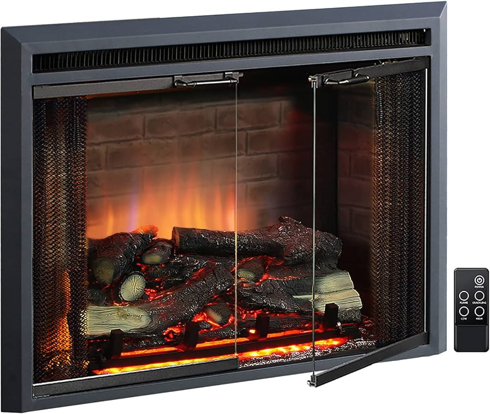 PuraFlame Klaus Electric Fireplace Insert with Fire Crackling Sound, Glass Door and Mesh Screen, ... | Amazon (US)