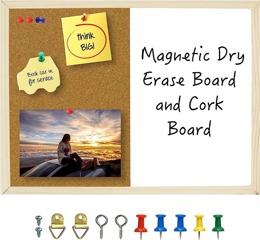 OWLKELA Dry Erase Cork Board 16.5"x12.6", Notice Pin Board, Memo Board, Vision Board, Bulletin Bo... | Amazon (US)