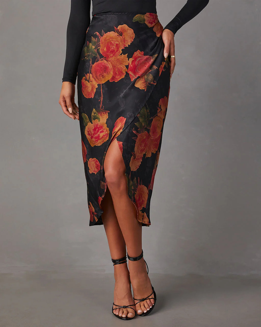 Mona Satin Floral Midi Skirt | VICI