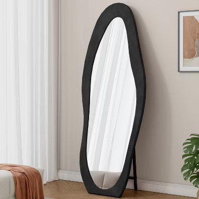 YOOCOZZ Full Length Wooden Frame Floor Mirror with Irregular Wave,Standing/Halling-Black | Target