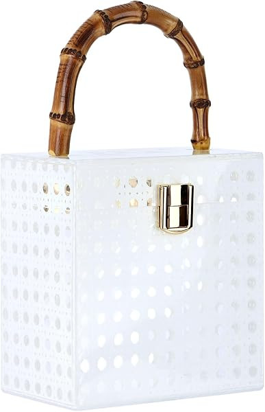 Oweisong Women Acrylic Clutch Purse Summer Yellow Wicker Rattan Handbag Bamboo Top Handle Purse f... | Amazon (US)