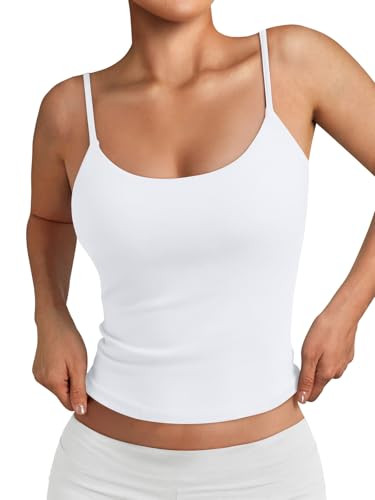 Trendy Queen Womens Double Lined Tank Top, Not See-Through Soft Layering Cami, Adjustable Strap Basic Top for Workout Going Out White L | Amazon (US)