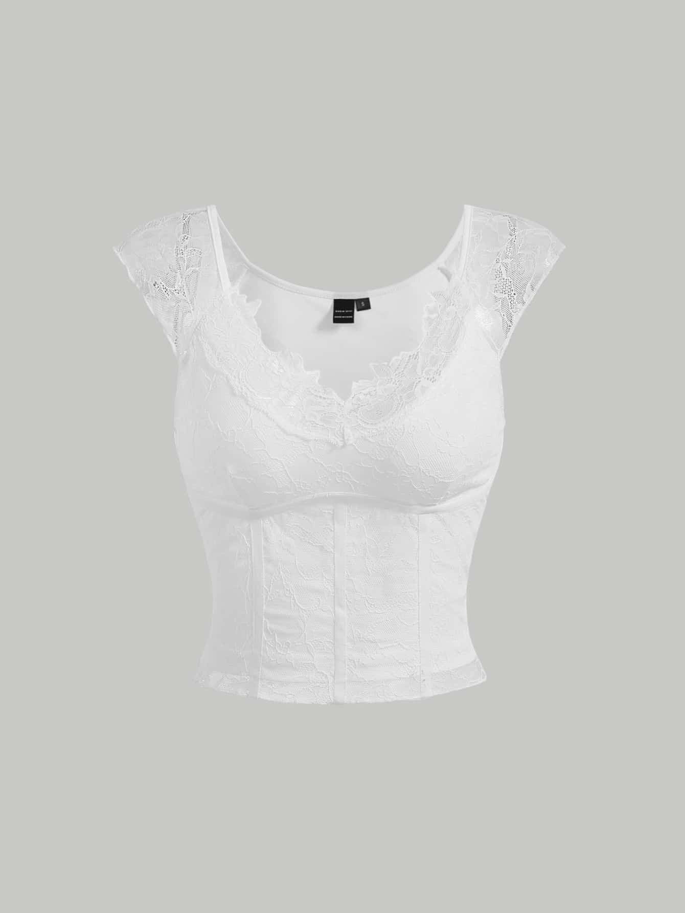 SHEIN MOD Solid Lace Trim Tee | SHEIN