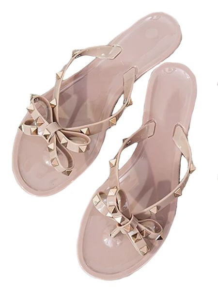 Goodnight Macaroon 'Bailey' Studded Ribbon Rubber Sandals (2 Colors) | Goodnight Macaroon