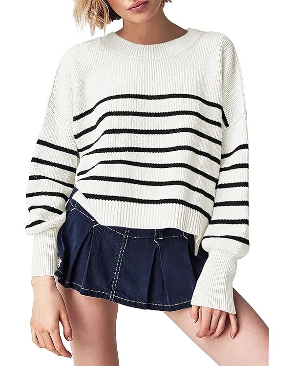 Womens Crewneck Pullover Sweaters Fall Winter Outwear Batwing Long Sleeve Oversized Casual Knit S... | Amazon (US)
