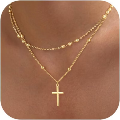 Dainty Cross Necklace for Women & Teens: Sterling Silver or Gold Plated Layered Choker with Stackable Pendant, Trendy Gift | Target