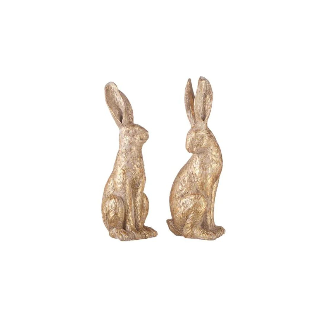 12.25" Gold Sitting Rabbit | Pink Antlers