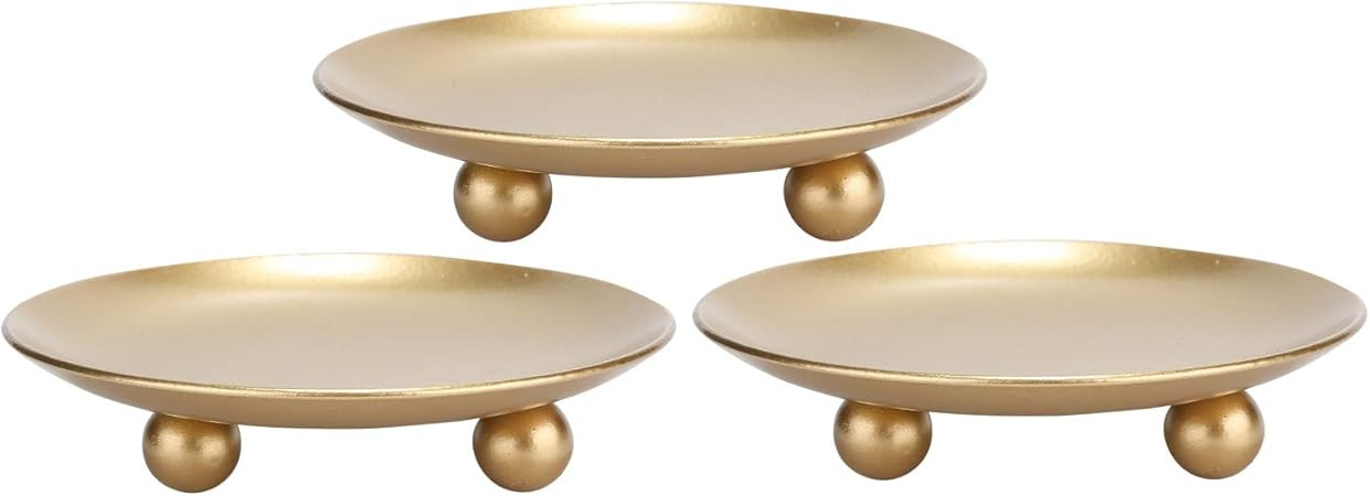 Iron Plate Candle Holder, Gold, Decorative Iron Pillar Candle Holder, Set of 3,Candle Stand for W... | Amazon (US)