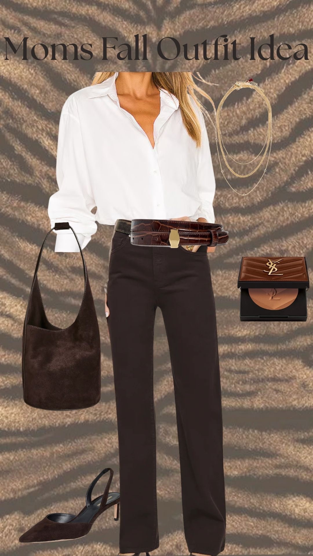 Mom’s Fall Outfit Idea!
White Button down, Textured brown belt, brown straight jeans, Caroline Heels, Suede Bucket bag, Layered Gold Necklaces, Sunkissed Glow Bronzer!

#LTKSeasonal #LTKStyleTip #LTKShoeCrush