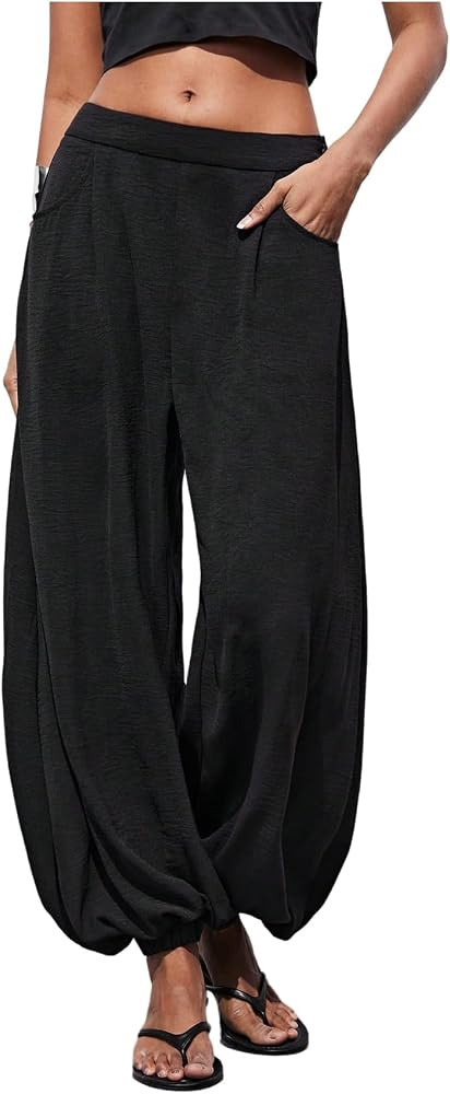 MakeMeChic Women's Summer Baggy Barrel Pants Wide Leg Low Waist Balloon Harem Pants | Amazon (US)