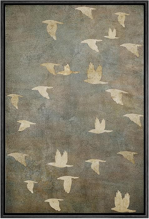 NWT Framed Canvas Print Wall Art Grunge Gold Flying Bird Collage Nature Wilderness Illustrations ... | Amazon (US)