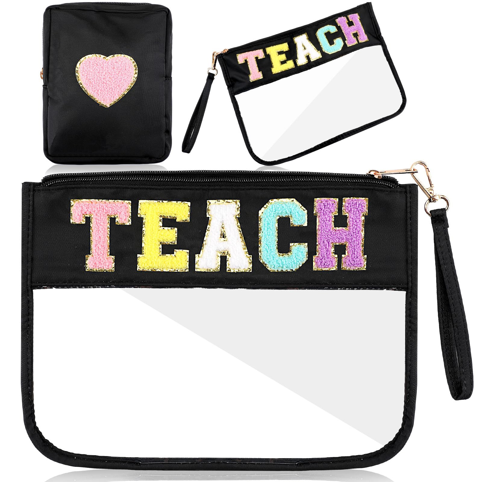 Hillban 2 Pcs Teacher Appreciation Gifts Teach Chenille Letter Clear Makeup Bag Pouch, Monogram P... | Amazon (US)