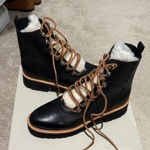 Marc Fisher Black and Tan Lace Up Boots | Poshmark