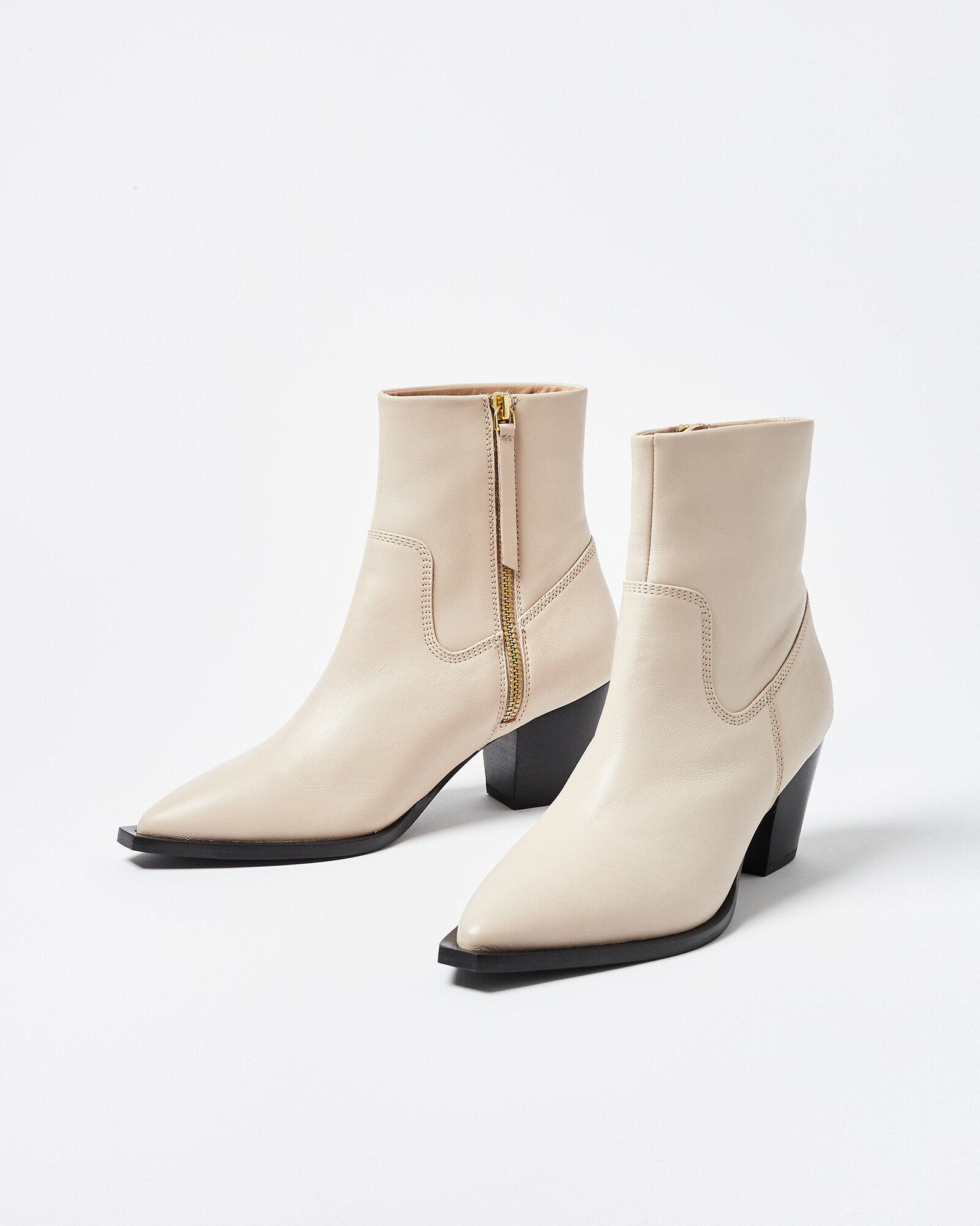 Western Off White Leather Heeled Boots | Oliver Bonas | Oliver Bonas (Global)
