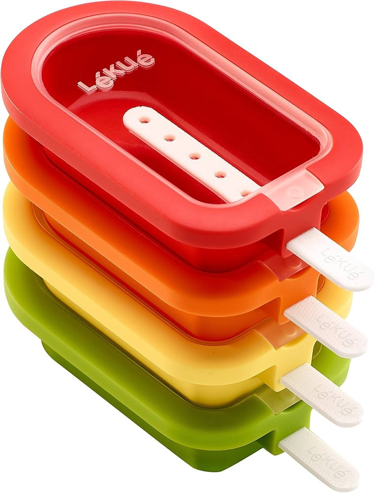L\u00e9ku\u00e9 Set of 4 Stackable Popsicle Molds + Sticks & Lids | Homemade Freezer Ice Pops & F... | Amazon (US)