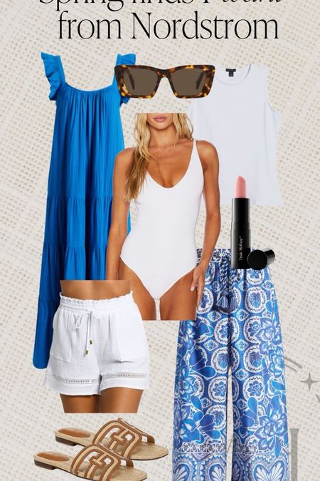 Spring finds I want from Nordstrom. These blue and white pieces are perfect for resort wear. Pair this white one piece with these Farm Rio pants for an elevated pool-side look. 

#LTKstyletip #LTKtravel #LTKSeasonal