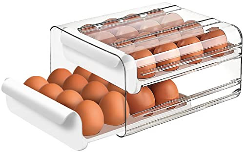 Large Capacity Egg Holder for Refrigerator,Upgrade Egg Storage Container Organizer Bins,Clear Plastic Storage Container,Egg Fresh Storage Box with Handles,Egg Fresh Storage Box for Fridge 2Layer White | Amazon (US)