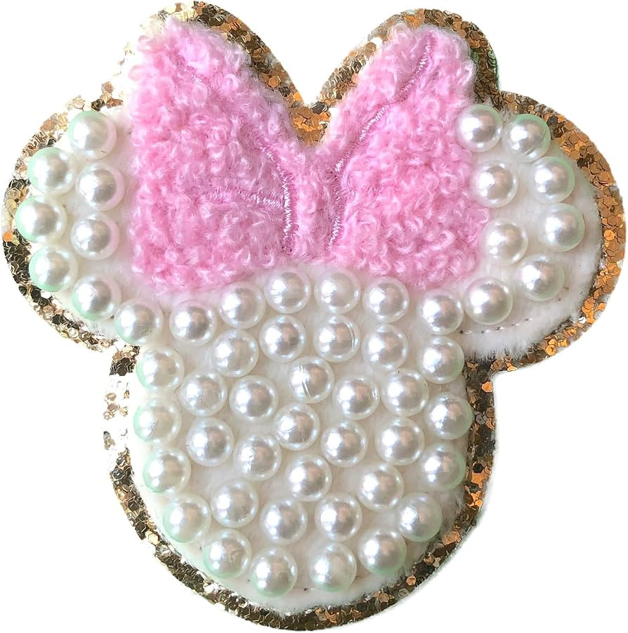 ZOOX Ivory Pearl & White Letter Varsity Initial Patches, 3M Adhesive Sticker, 2.25" Height (Minnie Small) | Amazon (US)