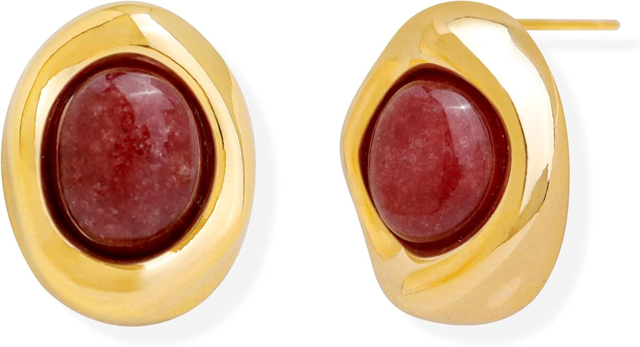 Jean Beau Chunky Gold Stone Stud Earrings for Women, Trendy Natural Gemstone Hypoallergenic Earin... | Amazon (US)