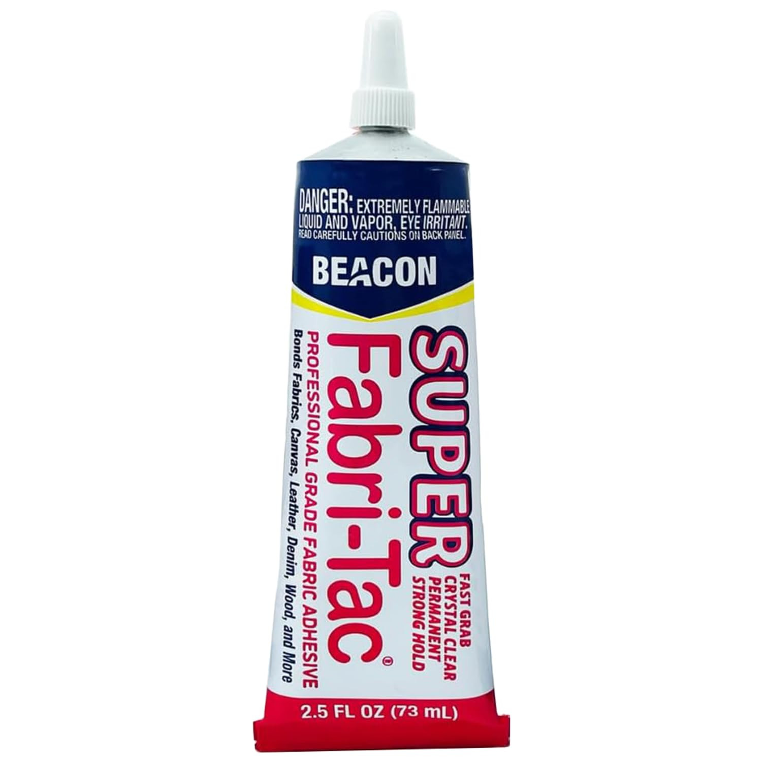 BEACON Super Fabri-Tac - New Industrial Grade Fabric Adhesive - Fast Grab, Quick Drying, Permanent & Crystal Clear - Suitable for Fabrics, Wood, Glass & More, 2.5-Ounce | Amazon (US)
