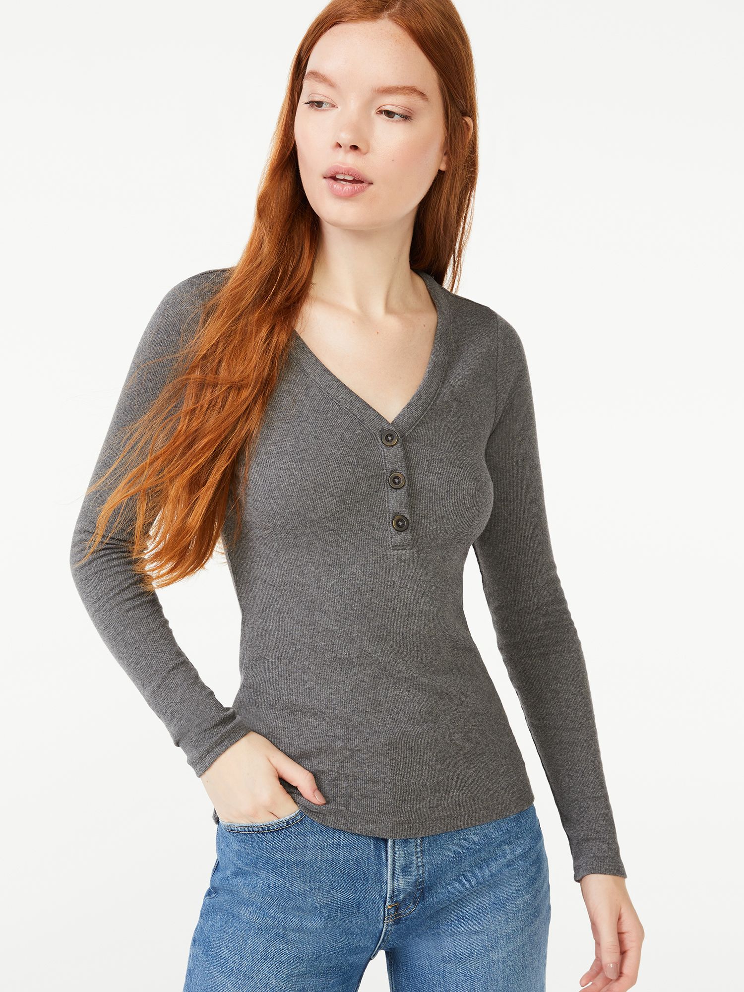 Free Assembly Women's Ribbed Henley Top | Walmart (US)