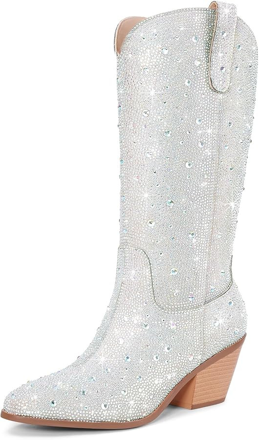 Cowgirl Ankle Boots Cowboy Boots for Women Western Booties Rhinestone Chunky Heel Fashion Comfort... | Amazon (US)