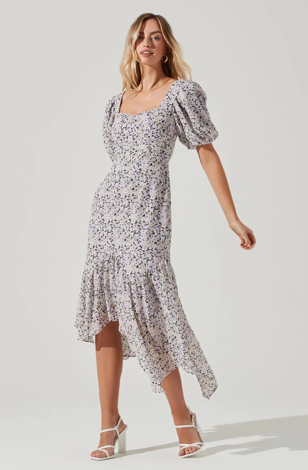 Micaela Floral Puff Sleeve Midi Dress | ASTR The Label (US)
