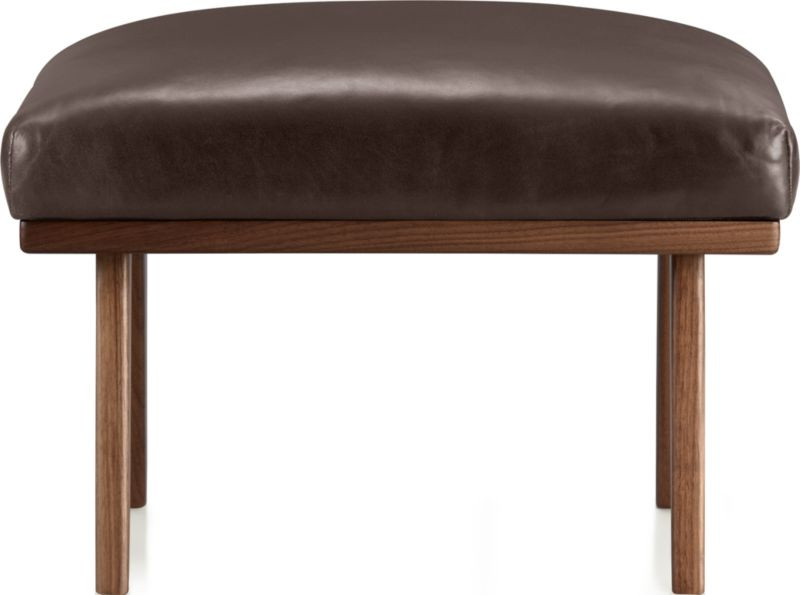Cavett 22" Wood and Leather Ottoman + Reviews | Crate & Barrel | Crate & Barrel