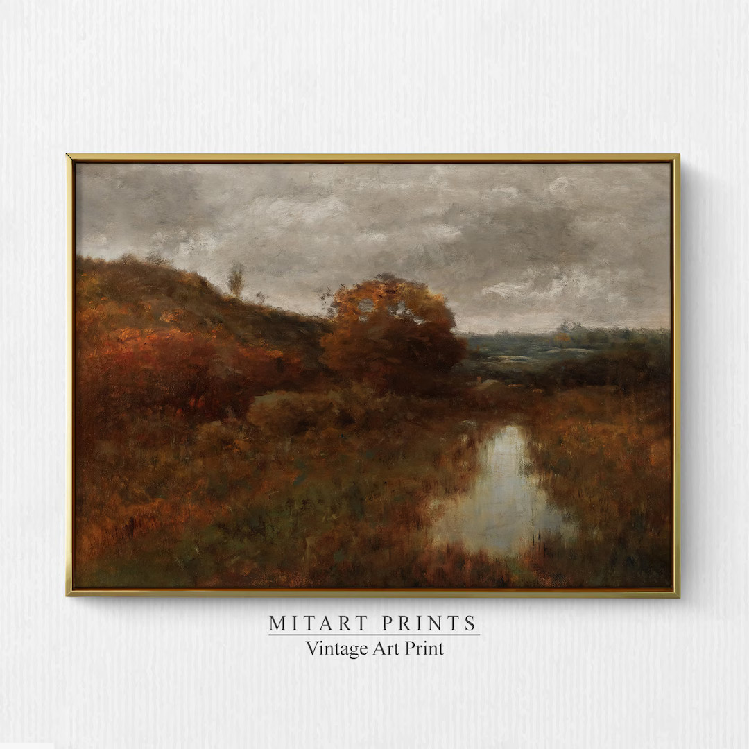 Moody Autumn Landscape Painting Vintage Fall Landscape Art - Etsy | Etsy (US)