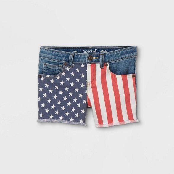 Girls' Flag Jean Shorts - Cat & Jack™ Dark Wash | Target