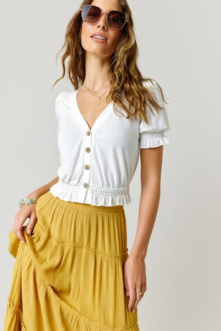 Lori Puff Sleeve V-neck Top - francesca's | Francesca's