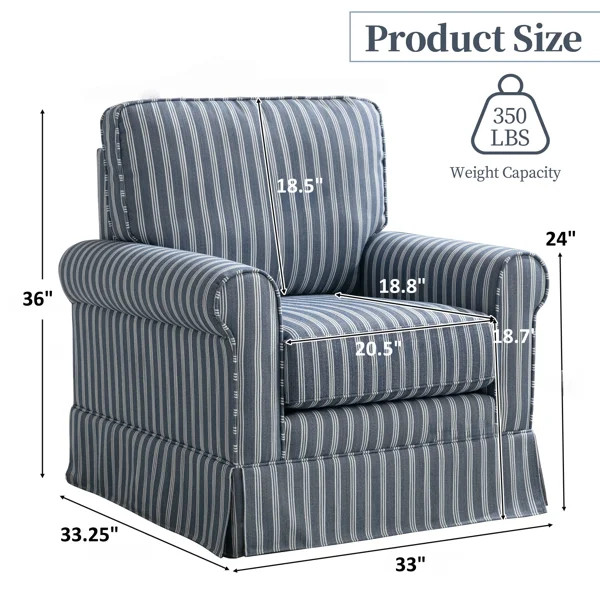 Hedwige 33" W Modern Soft Wide Upholstered Striped Swivel Arm Accent Chair | Wayfair North America
