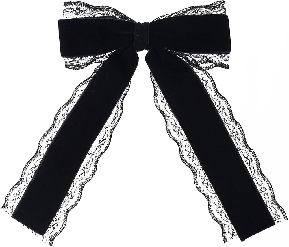 1pcs Black Lace Hair Bow Clip Coquette Bow Barrettes with Long Tail Ribbon for Women Christmas Va... | Amazon (US)