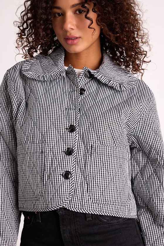 Ilona Black and White Gingham Quilted Collared Jacket | Lulus