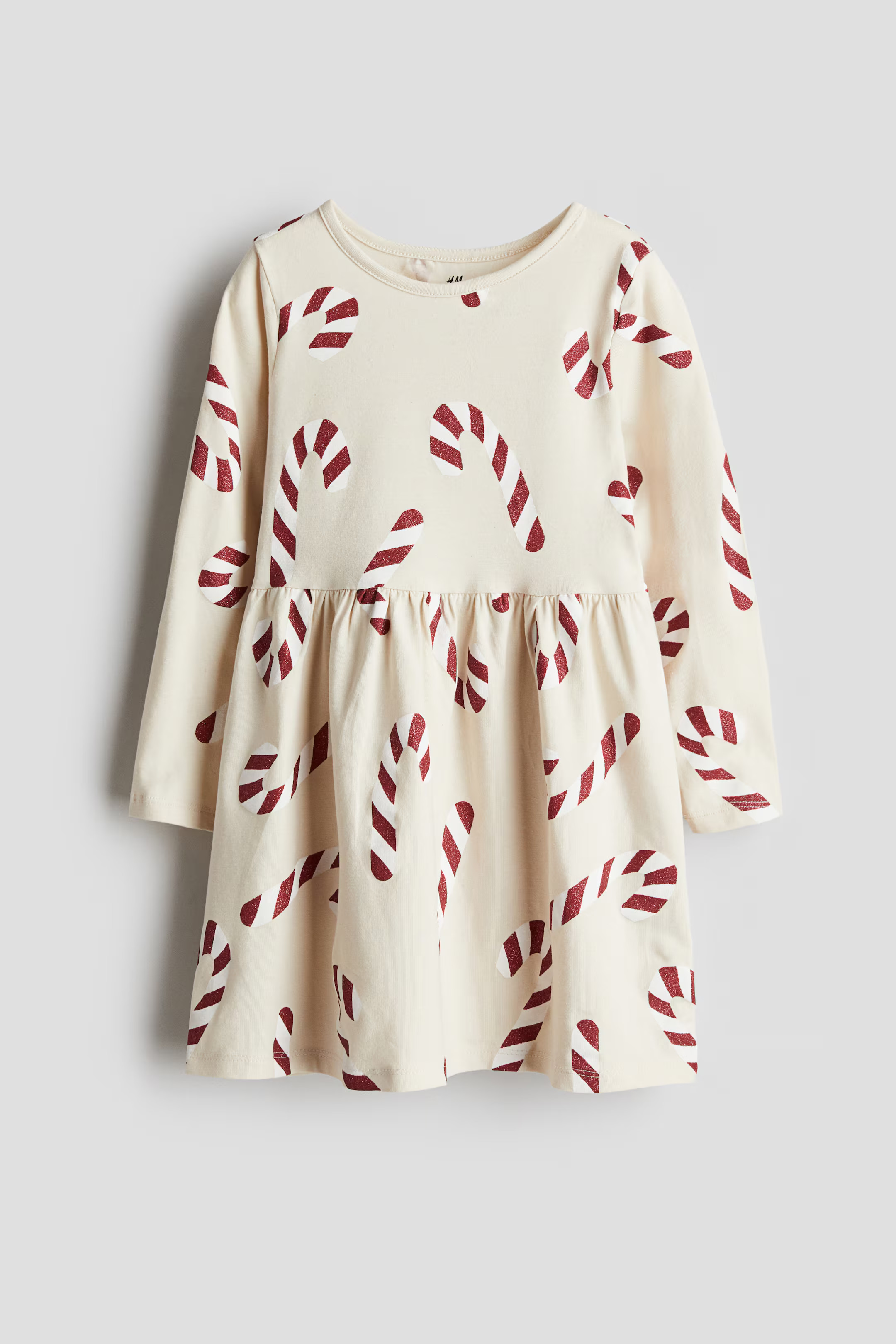 Printed Cotton Dress - Cream/candy canes - Kids | H&M US | H&M (US + CA)