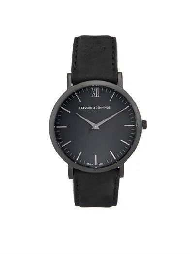 Läder Svart matte-black and leather watch | Matches (UK)