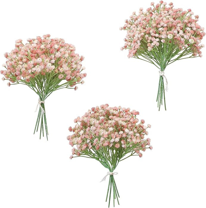 Floroom 18pcs Artificial Babys Breath Gypsophila Greenery Sprays, Real Touch Dusty Rose Blush Pin... | Amazon (US)