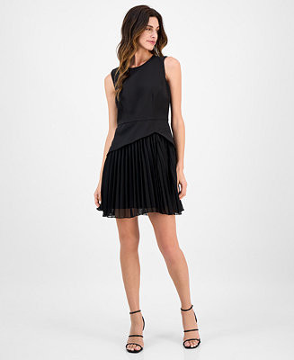 Women's Mixed-Media Sleeveless Pleated Dress | Macy's