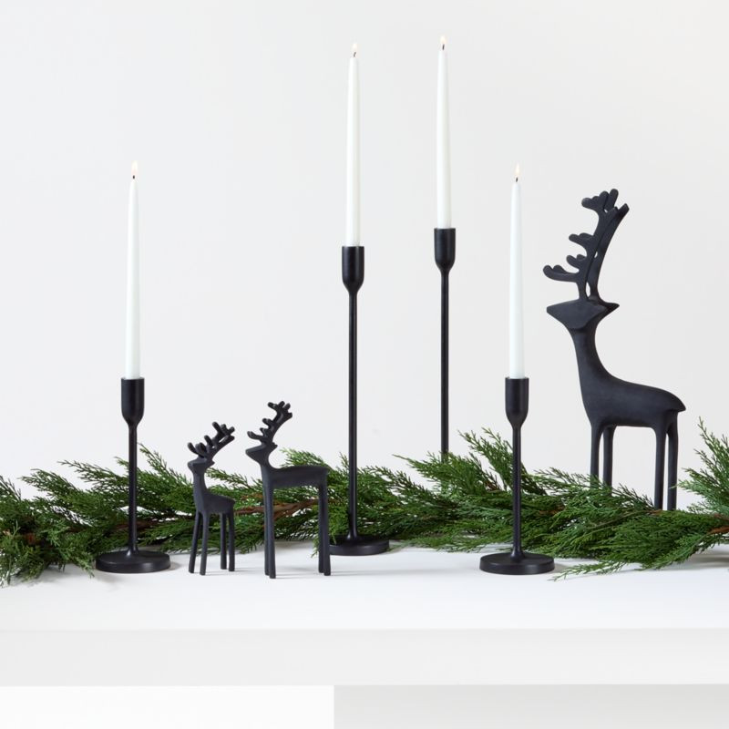 Zinc Reindeer and Taper Holder Holiday Tablescape Set | Crate & Barrel | Crate & Barrel