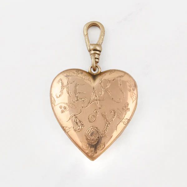 Antique "HJ" Engraved "Heart O' Joy" Locket with Clover and Lock Charm | Lulu Frost