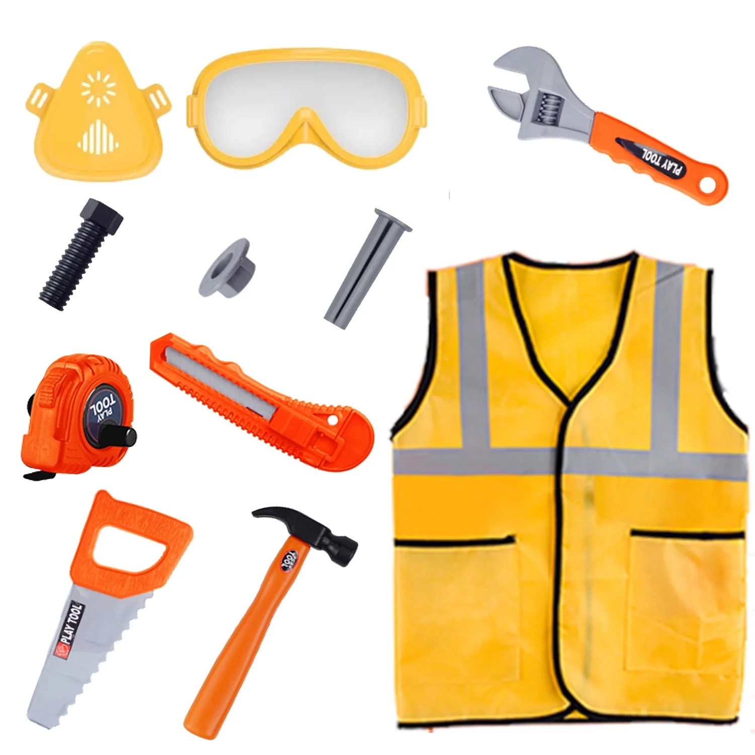 NimJoy 11Pcs Toddler Construction Worker Orange Costume Dress-up Set Pretend Role Play Engineer K... | Walmart (US)