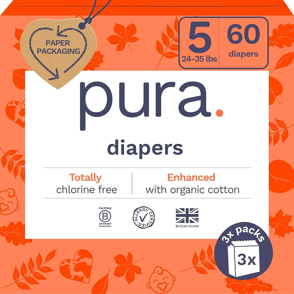 Pura Size 5 Eco-Friendly Diapers (24-35 lbs) Totally Chlorine Free (TCF) Hypoallergenic, Soft Org... | Amazon (US)