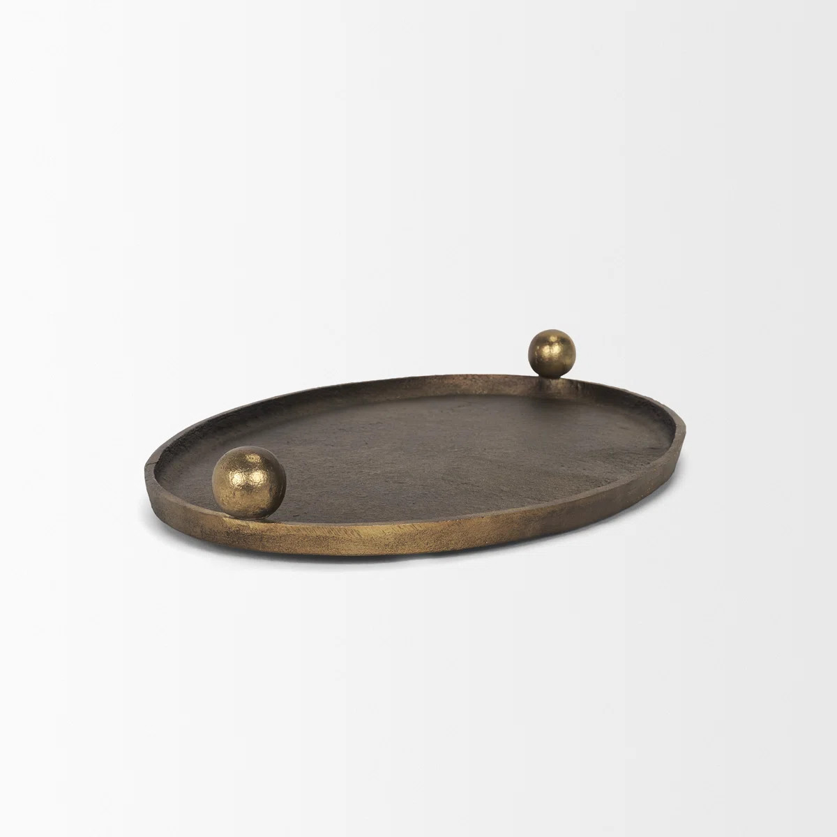 Jianna Large Oval Textured Antiqued Gold Metal Tray With Handles | Wayfair North America