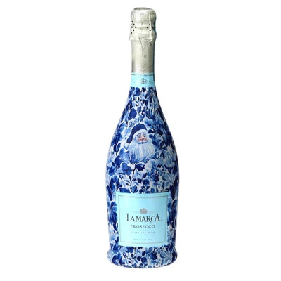 Blue & White Santa Prosecco Bottle Wrap | Beau Bottles