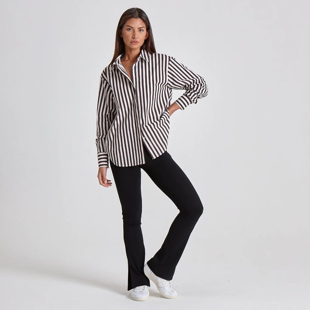 THE ULTIMATE STRIPE SHIRT - BROWN / CREAM STRIPE | WAT The Brand