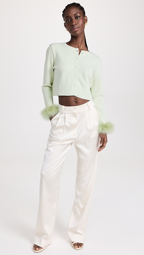 Knitted Cardigan with Detachable Feathers in Mint | Shopbop