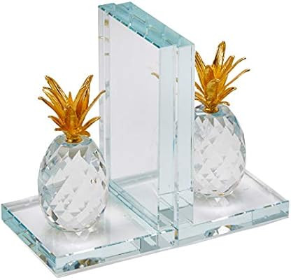Benjara Glass Made Crystal Pineapple Bookend, Pair of 2, Gold and Clear | Amazon (US)